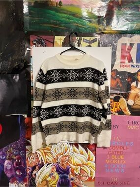 Men's Fair Isle Crewneck Sweater - Cream, Black & Brown